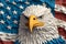 Paper art of layered Angry North American bald eagle over American flag. Vector illustration. Generative AI