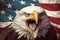 Paper art of layered Angry North American bald eagle over American flag. Vector illustration. Generative AI