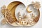 Paper art. Mosque and Crescent Islamic Moon. Ramadan concept. Generative AI