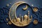 Paper art. Mosque and Crescent Islamic Moon. Ramadan concept. Generative AI