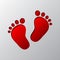 Paper art of the red footprint icon. Vector illustration.