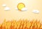 Paper art style Barley field with sun and cloud background