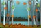 Paper art style of forest for autumn concept abstract vector background