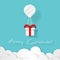 Paper art of white balloon color floating and Gift Box on in the sky background,Christmas,Festival,vector