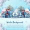 Paper art of Winter background postcard banner of town with snowing