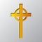 Paper art of the yellow Christian cross. Vector illustration.