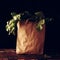 Paper bag with beet greens. Concept of healthy grocery shopping