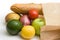 Paper bag with bread, fruits and vegetables