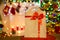 Paper Bag Christmas Lights, Xmas Decorated Gift Package with Red