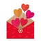 Paper balloons in a red congratulatory envelope. Valentine`s Day