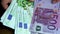 Paper banknotes of the european union, 100, 500 euro money on old wooden table, scattering, concept of cash, payments, savings,