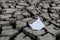 Paper boat on dry lake, Concept drought and crisis environment