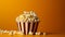 Paper box with popcorn on yellow and copy space horizontal web banner Cinema and movie fast food