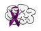 Paper brain cutout with purple ribbon on white