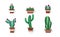 Paper cactuses. Cute interior home decor, paper cut cactus with pink flower in pots, floral cacti plant, succulents