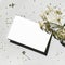 Paper card mockup floral flatlay dried plant Hard shadow