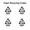 Paper and cardboard recycling codes vector signs