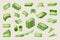 Paper cash single and stacked vector icons set