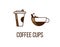 Paper and ceramic or glass cup filled with coffee. Cofee cups creative vector icons. Logo, design elements for cafe, coffee