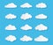 Paper cloud. Different clouds on blue sky in origami design, cut paper cumulus symbol for messages vector set