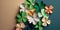 Paper clover leaves on light green background St. Patrick\\\'s Day, copy space generative AI