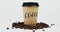 Paper coffee cup and coffee beans isolated