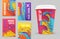 Paper coffee cup multicolored cover label realistic template collection vector illustration