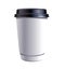 Paper coffee thermo cup, white blank plastic container with black lid, take-out coffee, packaging template mockup, close