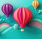 Paper colorful balloons in the sky. Background in papercut style. AI generative