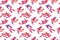 Paper craft watercolor colorful tropical birds, seamless pattern