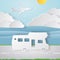 Paper Crafted Cutout World. Concept of summer time, surf board and sea or ocean. Vector illustration