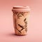 Paper cup of coffee on a pink background. 3d rendering.