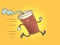 Paper cup of hot coffee, fast running activity cheerfulness concept