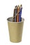 Paper cup with pencil crayons for drawing drawings. Accessories for creating art works