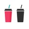 Paper cup of soda soft drink with straw stick icon flat vector red or beverage black white isolated shape silhouette pictogram
