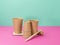 Paper cups, wooden coaster for hot dishes, sushi sticks and cork