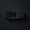 Paper cut 5G modem for fast mobile Internet icon isolated on black background. Global network high speed connection data