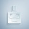 Paper cut Aftershave icon isolated on grey background. Cologne spray icon. Male perfume bottle. Paper art style. Vector