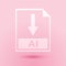 Paper cut AI file document icon. Download AI button icon isolated on pink background. Paper art style. Vector