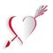 Paper cut Amour symbol with heart and arrow icon isolated on white background. Love sign. Valentines symbol. Paper art
