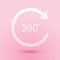 Paper cut Angle 360 degrees icon isolated on pink background. Rotation of 360 degrees. Geometry math symbol. Full