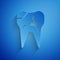 Paper cut Broken tooth icon isolated on blue background. Dental problem icon. Dental care symbol. Paper art style