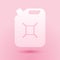 Paper cut Canister for gasoline icon isolated on pink background. Diesel gas icon. Paper art style. Vector