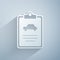 Paper cut Car inspection icon isolated on grey background. Car service. Paper art style. Vector