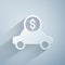 Paper cut Car rental icon isolated on grey background. Rent a car sign. Key with car. Concept for automobile repair