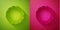 Paper cut Car tire wheel icon isolated on green and pink background. Paper art style. Vector Illustration