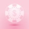 Paper cut Casino chip and dollar symbol icon isolated on pink background. Paper art style. Vector