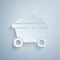 Paper cut Coal mine trolley icon isolated on grey background. Factory coal mine trolley. Paper art style. Vector