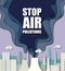 Paper cut craft style smoke from air polluting factory, thermal power plant chimney. Stop air pollution vector poster.