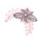 Paper cut design with flower composition. Beautiful angle background with paper flowers and leaves in gray and pink